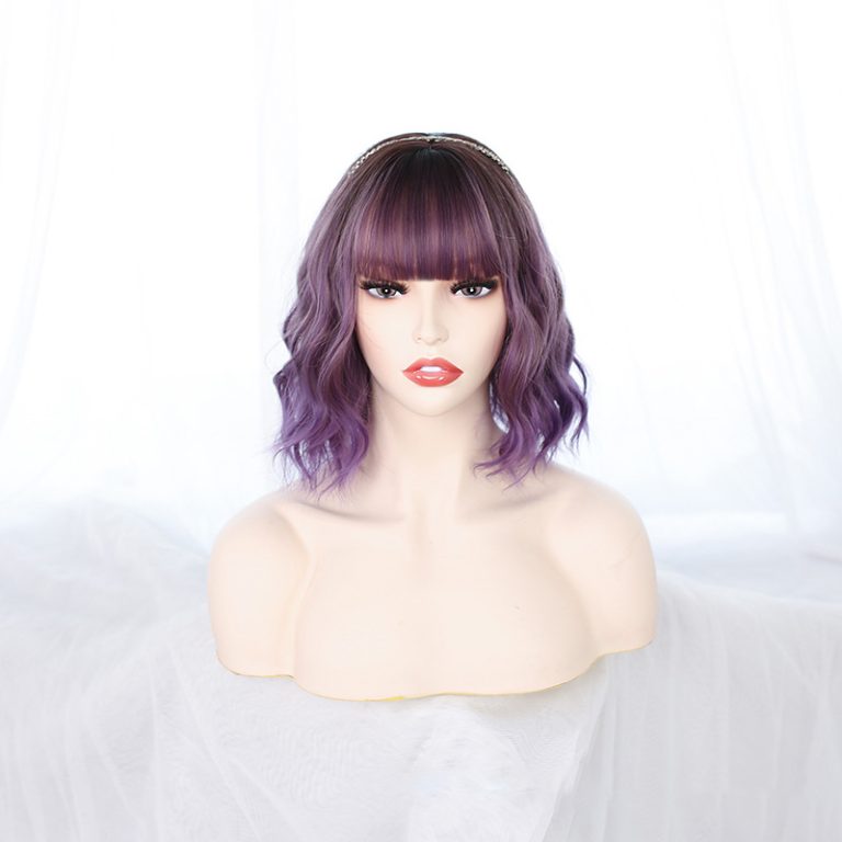 Purple Wavy Short Sex Doll Wig Coeros